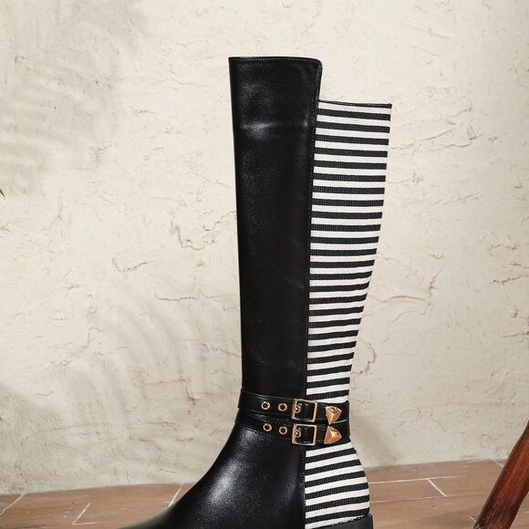 Black And White Business Casual Women's Knee-High Boots - Picture 5 of 7